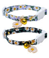 2 Pack Cotton Breakaway Cat Collars with Bell Daisy Pendant Kitty Kitten Collars Black Blue Collar for Female Girl Cats Male Boy Cats