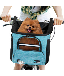 PetAmi Dog Bike Basket, Soft-Sided Ventilated Dog Bike Carrier Backpack, Dog Pet Bicycle Basket for Bike Handlebar, Small Medium Puppy Cat Kitten Car Booster Seat with Safety Strap (Teal Blue)