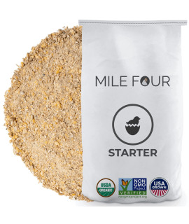 Mile Four Organic Chick Feed 100% US Grown Grains, Certified Organic, Certified Non-GMO, Corn-Free, Soy-Free, Non-Medicated Chicken Food 21% Protein Mash 46 lbs.