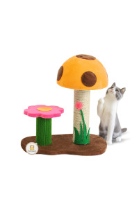 Sasapet Cat Scratching Post, Mushroom Claw Scratcher Small Cat Tree House Traning Interactive Toys for Indoor Kittens, Cats (Orange)