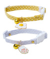 2 Pack Star Cotton Breakaway Cat Collars with Bell Egg Cat Paw Pendant Kitty Kitten Collars Yellow Purple Collar for Female Girl Cats Male Boy Cats