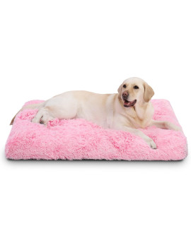 Vonabem Large Dog Bed Pink, Washable Dog Crate Beds for Large Medium Small Dogs Cats,Plush Fluffy Girl Princess Pet Beds Kennel Pad,Anti-Slip Dog Mats for Sleeping 36inch