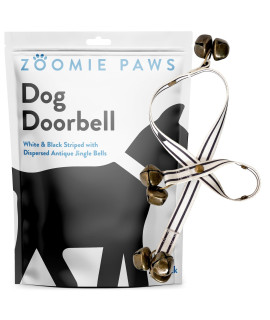 Zoomie Paws Hanging Door Bells for Potty Training - Decorative Dog Door Bells for Door, Puppy Supplies for Pet Dogs, Pet Supplies, Dog Training Bells, Black and White Strap with Bells, 1-Pk