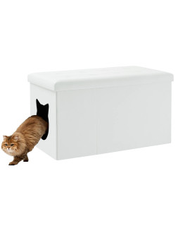 Designer Cat Litter Box Enclosure Hidden Washroom Bench Ottoman (White)