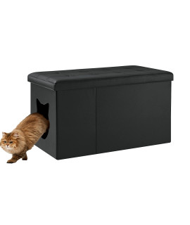 Designer Cat Litter Box Enclosure Hidden Washroom Bench Ottoman (Black)