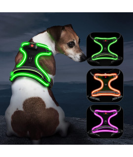 Light Up Dog Harness No Pull LED Dog Harness with Handle Vizbrite Rechargeable Lighted Dog Vest Harness for Small/Medium/Large/X-Large Size Dogs No Pull, 4 Point Adjustable Dog Harness Black-Green