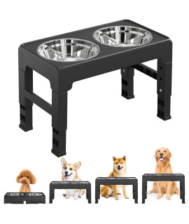 Lewondr Elevated Dog Bowls, 4 Heights Adjustable Raised Dog Bowl Stand with 2 Stainless Steel Dog Food Bowls, Non-Slip Elevated Dog Dishes for Small Medium Large Dogs, Pets, Adjusts to (3,9,10,12)