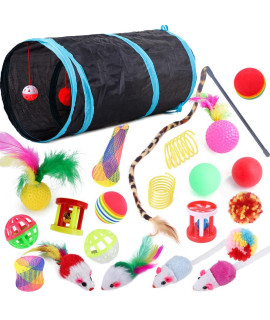 22 Pcs cat Toys for Indoor cats Kitten, cat Tunnel Mouse Toy, Kitten Toys cat Feather Teaser Wand Spring Toy