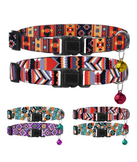 Breakaway Cat Collar with Bell - 2 Pack Safety Tribal Pattern Geometric Aztec Print Collars for Cats Kitten (Tribal + Geometric)