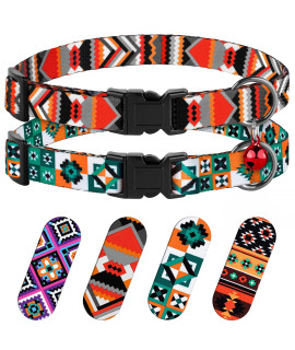 Breakaway Cat Collar with Bell - 2 Pack Safety Tribal Pattern Geometric Aztec Print Collars for Cats Kitten (Geometric + Scandinavian)