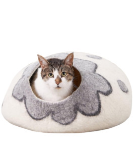 Juccini Wool Cat Cave Bed - Ecofriendly Felt Cat Cave for Cats and Kittens - Felted from 100% Natural Wool - Premium and Personal Space for Your Indoor Cats (Large, Azure Blossom)