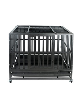 Confote 37Inch Heavy Duty Dog Kennel Strong Metal Dog Cage Pet Crate for Medium and Large Dogs with Four Lockable Wheels, Removeable Tray