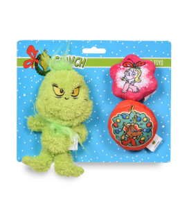 Dr. Seuss for Pets The Grinch Snowflake Plush Squeaky Dog Toy 3 Pack The Grinch Plush Dog Toys from Dr Seuss Collection Small Squeaky Dog Toys Backercard, 6 Inch