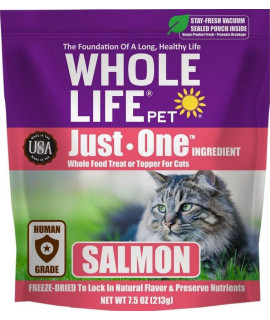 Whole Life Pet Just One Salmon - Cat Treat Or Topper - Human Grade, Freeze Dried, One Ingredient - Protein Rich, Grain Free, Made in The USA