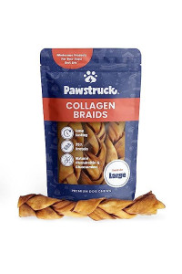 Pawstruck Natural Large 10-13 Beef Collagen Braids for Dogs - Healthy Long Lasting Alternative to Traditional Rawhide & Bully Sticks - Low Fat Dental Treats w/Chondroitin & Glucosamine - 3 Count