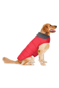 Petglad Dog Winter Coat, Waterproof Dog Jacket with Zippered Leash Hole, Reflective Adjustable Dog Snow Jacket, Cozy Fleece Vest for Small Medium Large Dogs - Red, M
