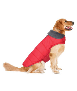 Petglad Dog Winter Coat, Waterproof Dog Jacket with Zippered Leash Hole, Reflective Adjustable Dog Snow Jacket, Cozy Fleece Vest for Small Medium Large Dogs - Red, M