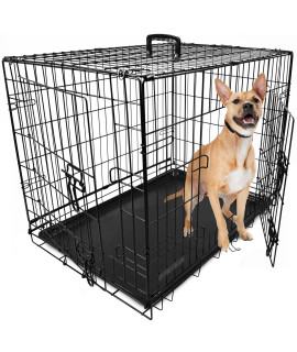 Dog crates + Puppy cage Folding 2 Door crate with Plastic Tray Medium 30-inch Black (WMR-M30c), Medium 30