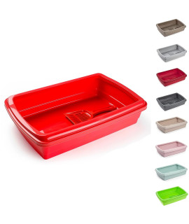 PLASTIFIc Large cat Litter Tray or Set with Bowls + Scoop Open Plastic Box Toilet Rim (Red)A