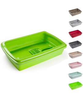 PLASTIFIc Large cat Litter Tray or Set with Bowls + Scoop Open Plastic Box Toilet Rim (green)A