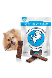 Jazzy Jerky Treats, Wag-A-Licious Beef with Prebiotics for Gut & Immune Health, Omega 3s & 6s for Skin & Coat Health, Made in USA, Small-Large Dogs,10 oz