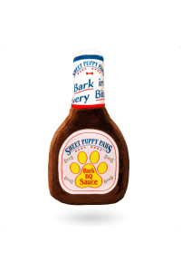 Bark Bros - Sauce Bottle Dog Toys - Plush Squeaky Dog Toys Funny Parody - Dog Birthday Toy - Cute Dog Toys - Puppy Toys - Puppy Gifts - Dog Toys for Small, Medium, Large Dogs (Sweet Puppy Paws BBQ)