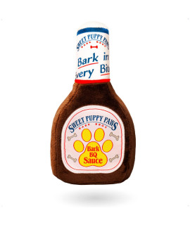 Bark Bros - Sauce Bottle Dog Toys - Plush Squeaky Dog Toys Funny Parody - Dog Birthday Toy - Cute Dog Toys - Puppy Toys - Puppy Gifts - Dog Toys for Small, Medium, Large Dogs (Sweet Puppy Paws BBQ)