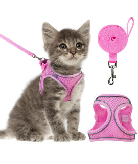 Cat Harness and Leash- Reflective Mesh Cat Vest for Walking Outdoor- Escape Proof Kitten Puppy Vest Harness -Comfort Fit, Lightweight, Easy Control (XXS, Pink), XX-Small