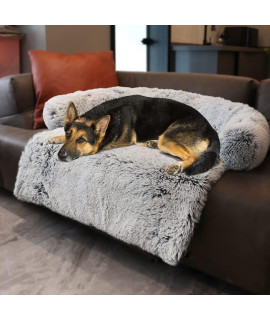 Tinaco Luxurious Calming Dogs/Cats Bed Mats, Washable Removable Couch Cover, Plush Long Fur Mat for Pets, Waterproof Lining, Perfect for Small, Medium and Large Dogs and Cats (Gradient Gray, XXL)