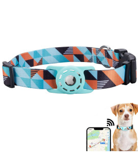 Konity AirTag Dog Collar, Compatible with Apple 2021, Polyester Pet Cat Puppy Collar Silicone Holder for Small, Medium, Large, and Extra Large Dogs, Blue Ethnic, S: 9.8'-15.7' Neck