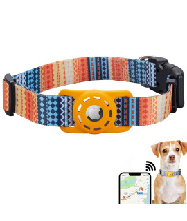Konity AirTag Dog Collar, Compatible with Apple 2021, Polyester Pet Cat Puppy Collar Silicone Holder for Small, Medium, Large, and Extra Large Dogs, Bohemia Orange, S: 9.8'-15.7' Neck
