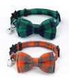 SuperBuddy Cat Collars Breakaway with Cute Bow Bell - 2 Pack Kitten Collar Plaid Cat Collar with Removable Bowtie Cat Collar for Cats Kittens