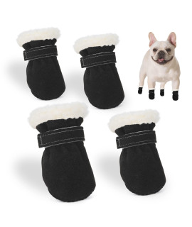YAODHAOD Dog Winter Boots Warm Winter Little Pet Dog Shoes Fleece Snow Booties for Small Dogs Anti-Slip Sole Paw Protectors Dogs Cold Days Outdoor Walking Running (Black, Large)