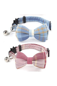 SuperBuddy Cat Collars Breakaway with Cute Bow Bell - 2 Pack Kitten Collar Plaid with Removable Bowtie for Cats Kittens