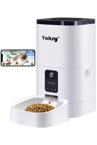 Yakry Automatic Dog Feeder with Camera - 6L/25 Cups Smart Cat Feeder with Timer 2-Way Audio HD 1080P Cam Night Vision - 2.4G WiFi Pet Food Dispenser with App Control