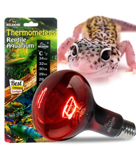 MCLANZOO 150W Reptile Heat Lamp Bulb Infrared Basking Light for Reptiles & Bearded Dragon Amphibian with Stick-on Digital Temperature Thermometer Use E26 Base