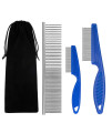 BENSEAO Flea Comb for Cats Dog Comb Lice Comb Metal Teeth Durable Tear Stain Dog Combs Remove Float Hair Combing Tangled Hair Dandruff Pet Comb Grooming Set 3 Pieces Add Storage Pouch (blue green)