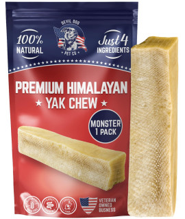 Devil Dog Pet Co Yak Cheese Dog Chews - Premium All Natural Dog Treats for AggressiveChewers - Long Lasting, Limited Ingredient and Odorless - USA Veteran Owned Business (Monster - 1 Pack)