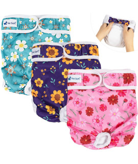 Pet Soft Washable Female Diapers (3 Pack) - Female Dog Diapers, Comfort Reusable Doggy Diapers for Girl Dog in Period Heat (Cute Flower, S)