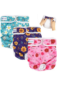 Pet Soft Washable Female Diapers (3 Pack) - Female Dog Diapers, Comfort Reusable Doggy Diapers for Girl Dog in Period Heat (Cute Flower, XS)