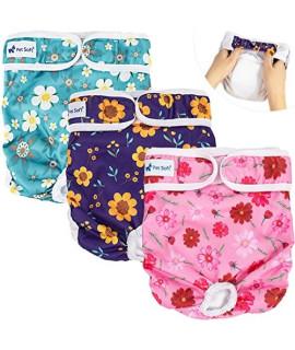Pet Soft Washable Female Diapers (3 Pack) - Female Dog Diapers, Comfort Reusable Doggy Diapers for Girl Dog in Period Heat (Cute Flower, M)