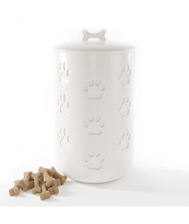 Dog Treat Container Airtight - 5 Round x 9 Tall Ceramic Dog Treat Jar with Lid - White Dog Treat Canister - Large Dog Cookie Jar for Dogs - Pet Treat Container Airtight - Dog Treat Jars for Pets
