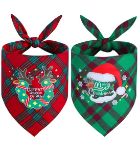 2 Pack Dog Bandana Christmas for Puppy Small Medium Large Dogs Cats Pets Outfit Classic Plaid Pets Scarf Triangle Bibs Merry Christmas Bandana Santa Costume Accessories(Red, Green(New))