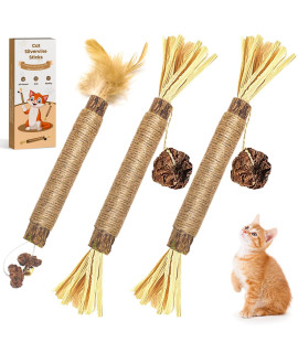 Aucenix cat chew Sticks Toys, catnip Toys for Indoor cats, Natural Silvervine chew Sticks for cats Kitten Kitty Teething chew Toys, Matatabi chew Stick Relieve Stress(3Pcs)