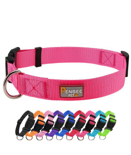 Penseepet Nylon Adjustable Hot Pink Dog Collar for Puppy Small Medium Large Dogs