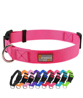 PENSEEPET Dog Collar Hot Pink Basic Dog Collars with Breathable Quick Release Nylon Pet Collar for Puppy Small Medium Large Dogs Girl