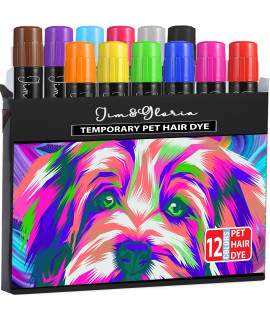 Jim&Gloria Washable Pet Fur Paint Dye For Your Pets Temporary Colors Hair Painting Pens Grooming Boy And Girl Dog Accessories Kit Farm Animal Marking Markers For Cattle Horses Livestock - Set of 12