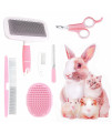 Crafterlife Small Animal Pet Grooming Kit with Pet Shedding Slicker Brush, Bath Massage Glove, Pet Grooming Comb, Nail Clipper Trimmer for Rabbit, Puppy, Kitten, Guinea Pig, Hamster, Ferret (Pink)