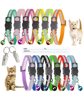 SMXXO 12 Pack Cat Collars with Bells Relective-Breakaway Set,Adjustable Safety Kitten Collar for Girl Boy,with 2 Name ID Tag,for Male Cats Pet Supplies Accessories