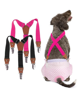 Pet Soft Dog Suspenders 2 Pieces Female Dog Diaper Suspenders for Dogs Diaper Keeper Suspender for Dog Skirt, Dog Dress (Black & Pink, S/M)